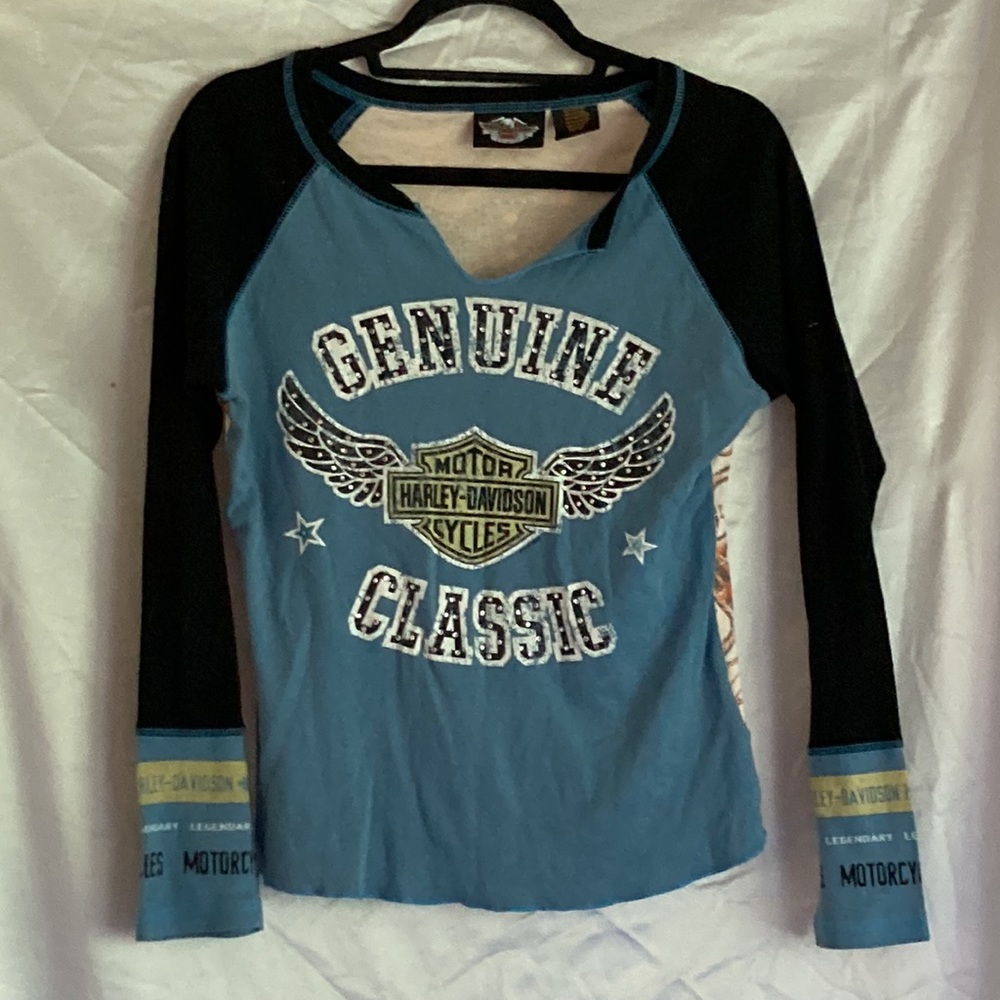 Harley-Davidson Black and Blue Graphic Raglan Tee